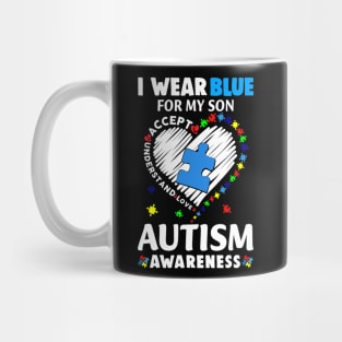 Heart I Wear Blue For My Son Autism Awareness Month Mug